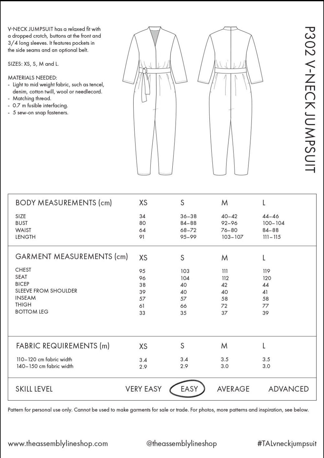 The Assembly Line V-NECK JUMPSUIT PATTERN XS-L