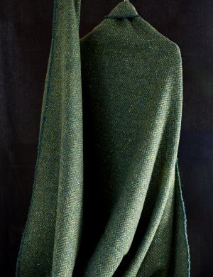 Irish Wool Tweed Fabric - Herringbone - Green