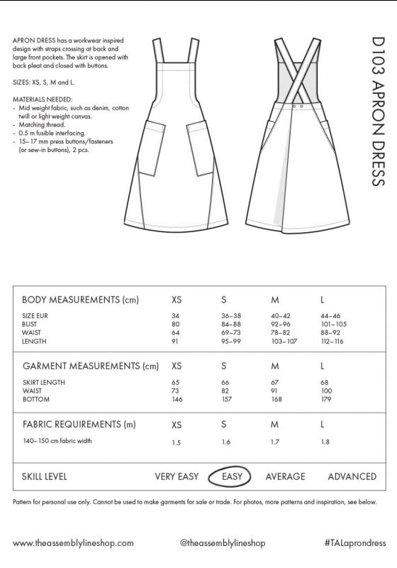 CLOTH Dublin The Assembly Line APRON DRESS PATTERN XL-3XL CLOTH Dublin