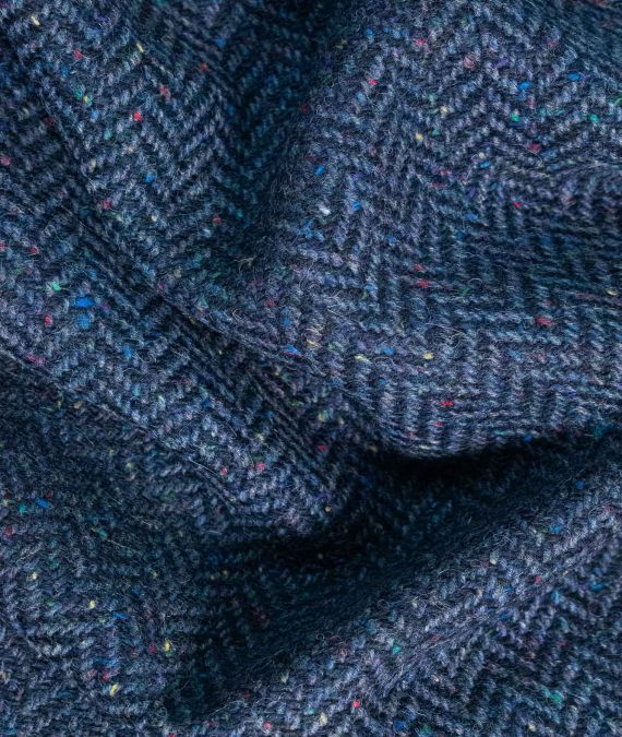 Irish Wool Tweed Fabric - Herringbone - Navy