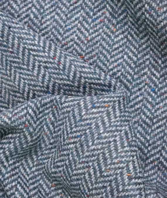 Irish Wool Tweed Fabric - Herringbone - Teal Grey