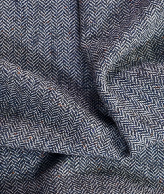 Irish Wool Tweed Fabric - Herringbone - Blue Grey