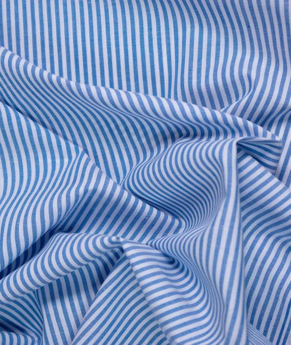 Striped Cotton Chambray Fabric - Blue and White