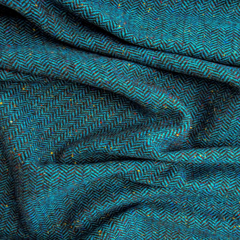 Irish Wool Tweed Fabric - Herringbone - Sea Green
