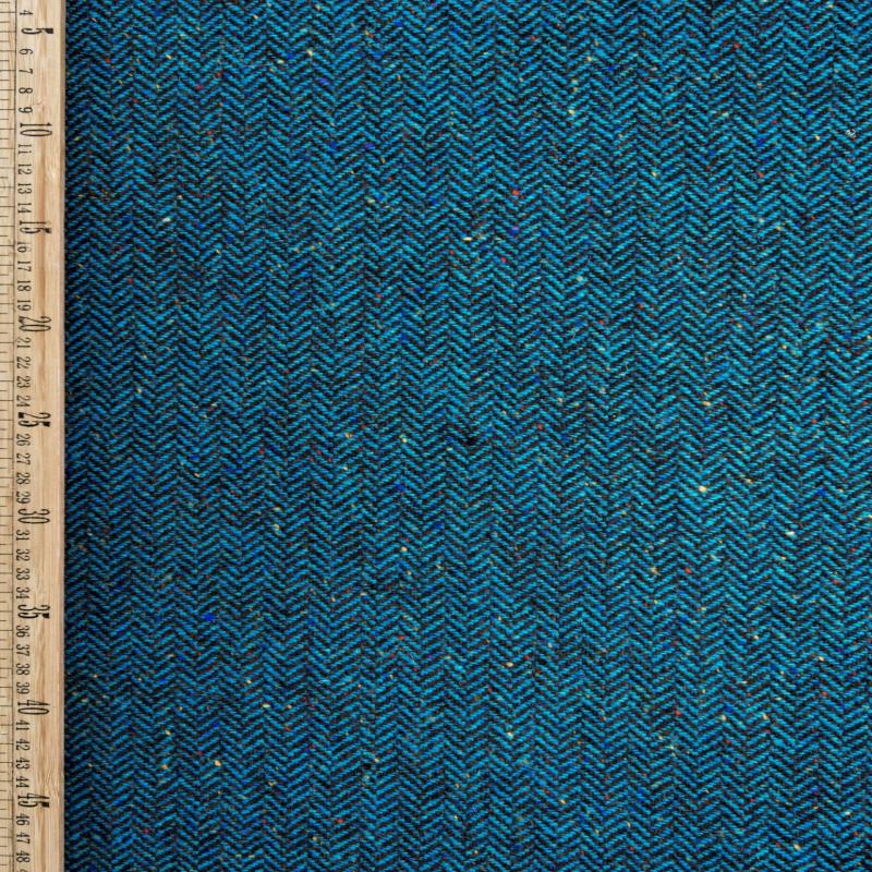 Irish Wool Tweed Fabric - Herringbone - Sea Green