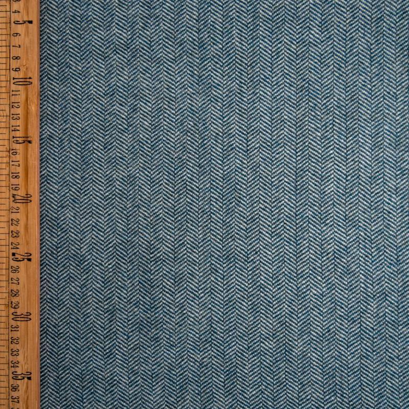 Irish Wool Tweed Fabric - Herringbone - Steel Blue
