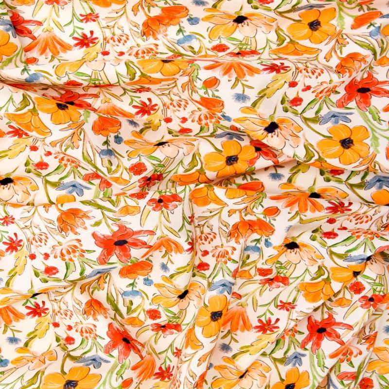 Printed Cotton Lawn Fabric - Cosmos Orange