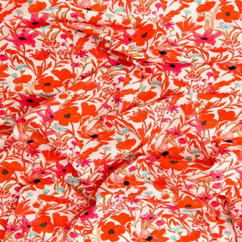 Printed Cotton Lawn Fabric - Cosmos Red