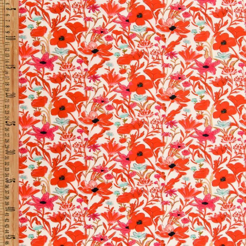 Printed Cotton Lawn Fabric - Cosmos Red