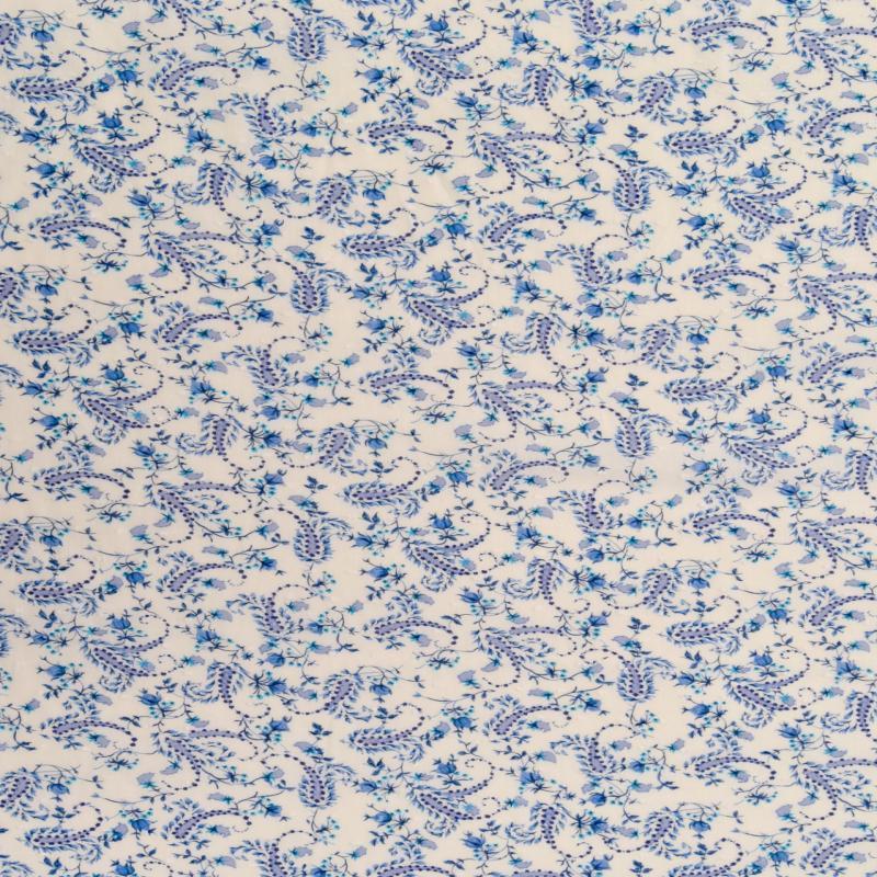 Cotton Lawn Fabric - Dotted Swiss - Paisley Floral Blue
