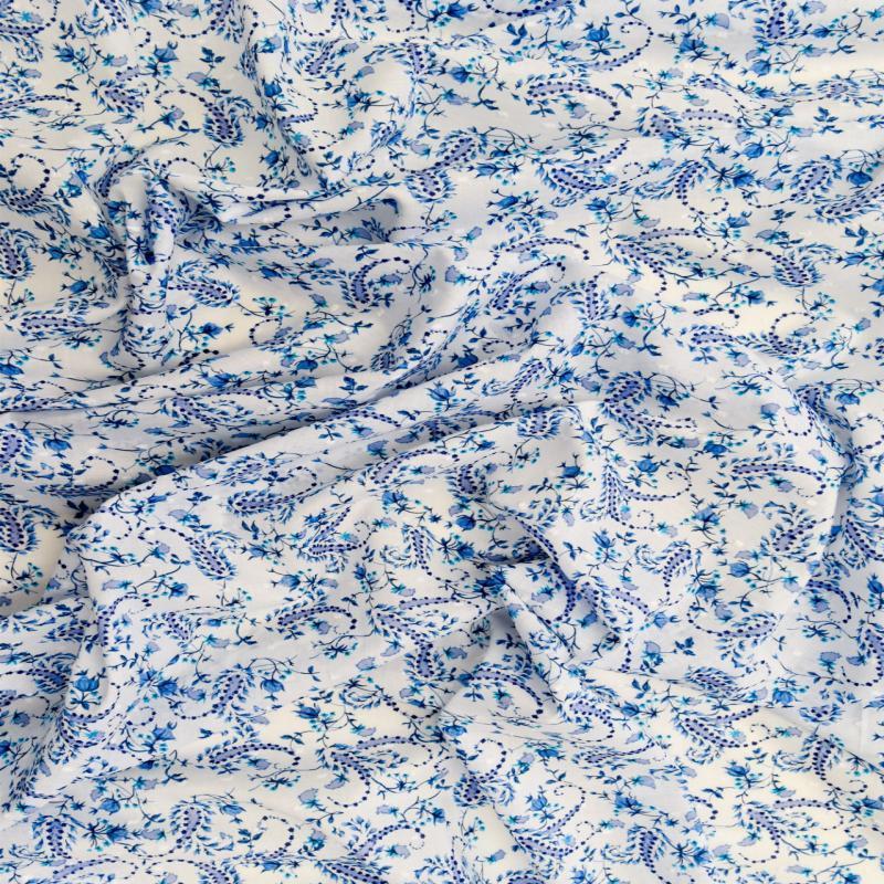 Cotton Lawn Fabric - Dotted Swiss - Paisley Floral Blue