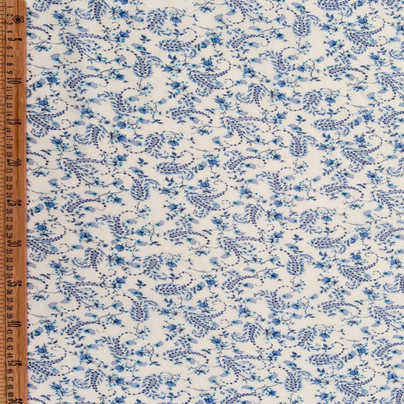 Cotton Lawn Fabric - Dotted Swiss - Paisley Floral Blue