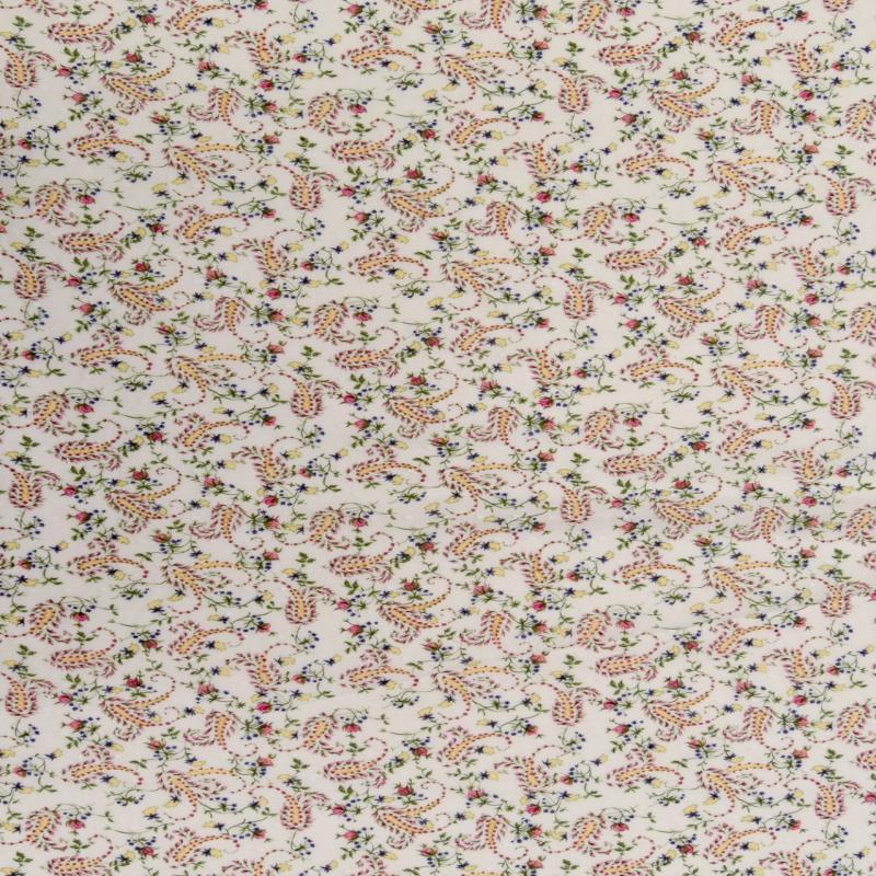 Cotton Lawn Fabric - Dotted Swiss - Paisley Floral Pink