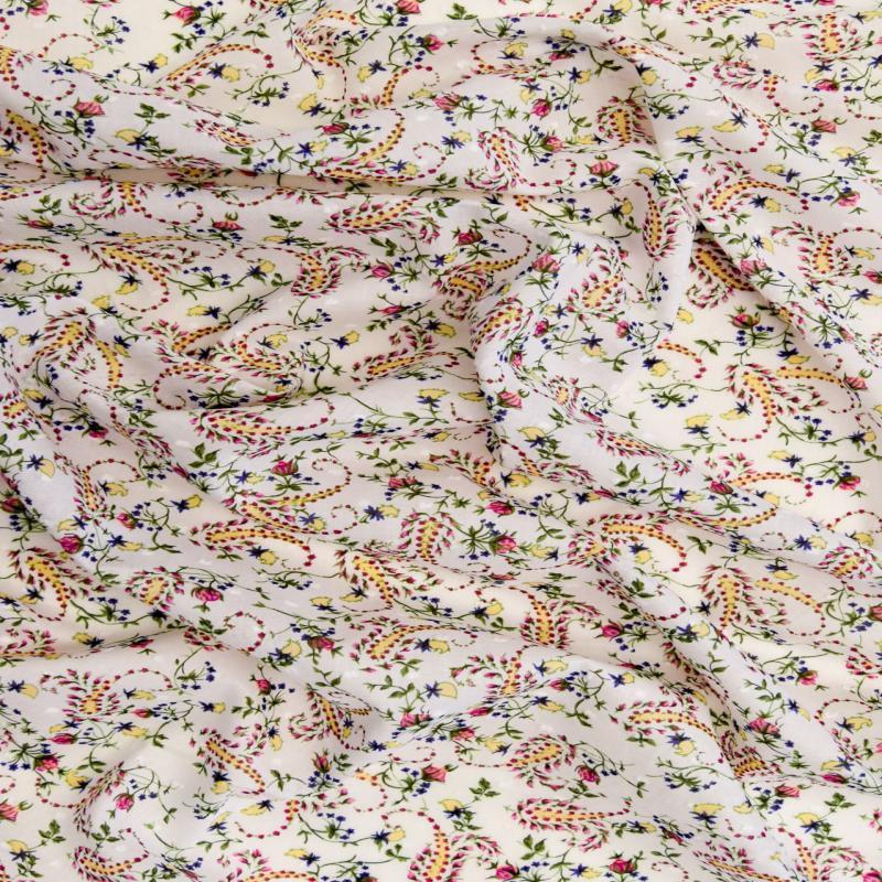Cotton Lawn Fabric - Dotted Swiss - Paisley Floral Pink