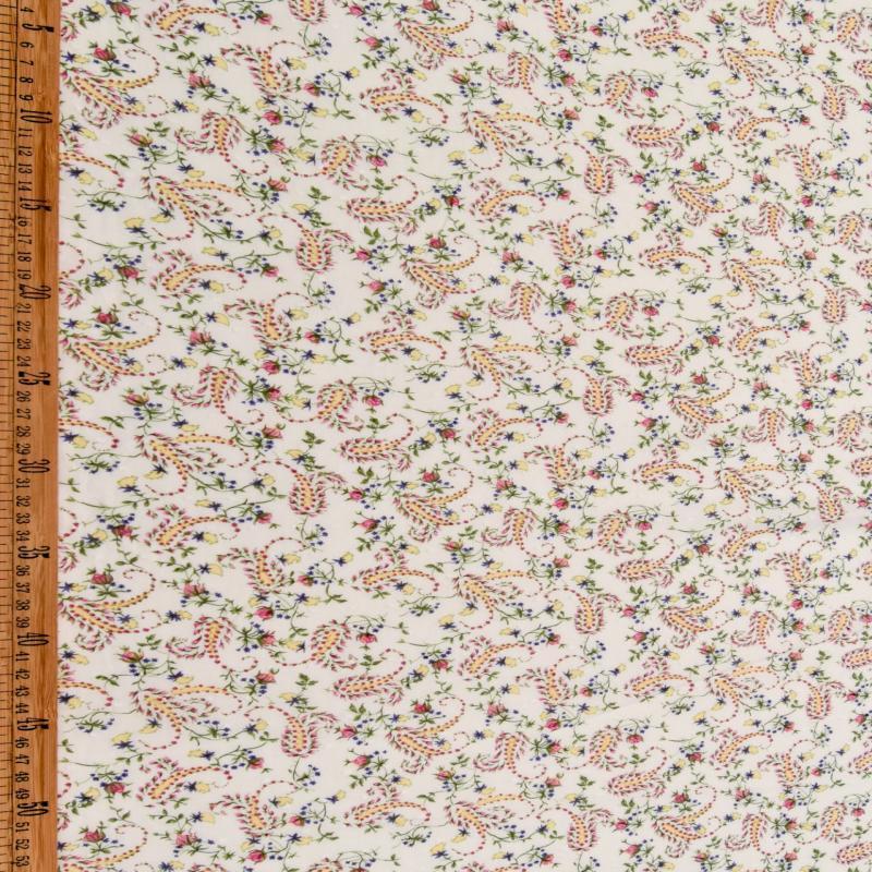 Cotton Lawn Fabric - Dotted Swiss - Paisley Floral Pink