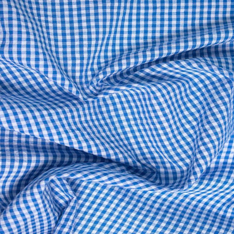 Cotton Seersucker Gingham Fabric - Small Check - Blue