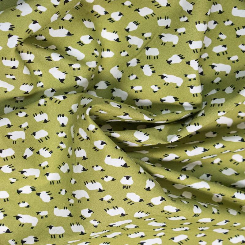 Rose and Hubble Cotton Poplin Fabric - Sheep - Light Green