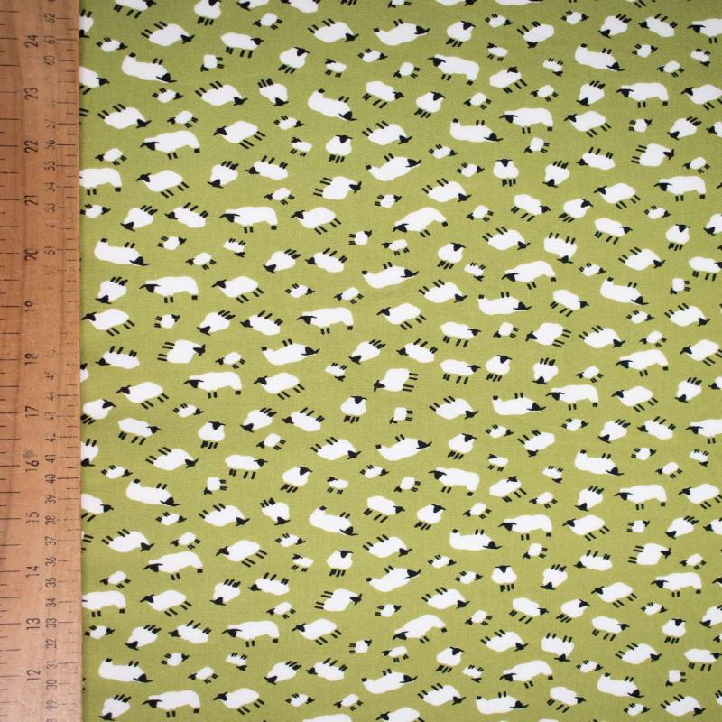 Rose and Hubble Cotton Poplin Fabric - Sheep - Light Green