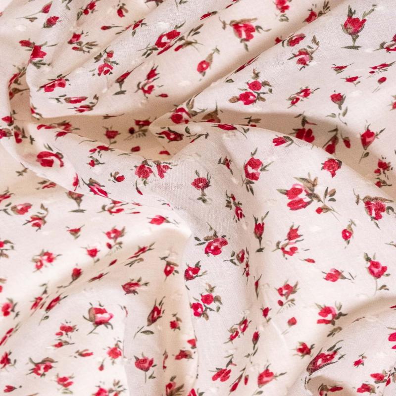 Cotton Lawn Fabric - Dotted Swiss - Little Rosebud