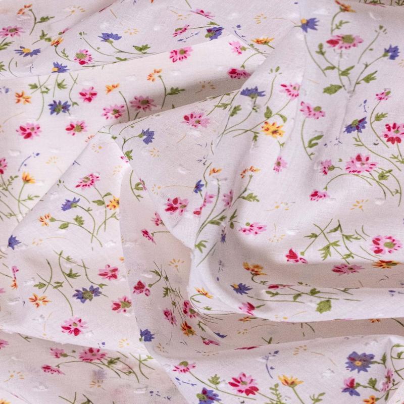 Cotton Lawn Fabric - Dotted Swiss - Little Wildflowers